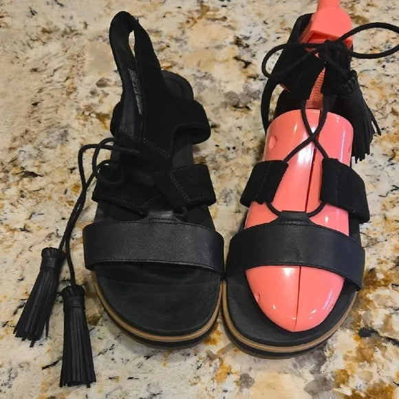 UGG Black and Pink Gladiator Sandals with Tassle Accents Womens Size 80