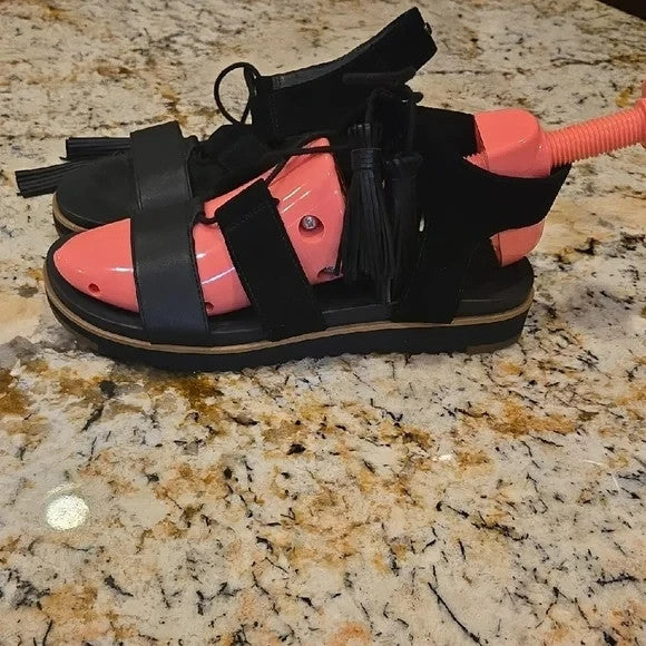 UGG Black and Pink Gladiator Sandals with Tassle Accents Womens Size 82