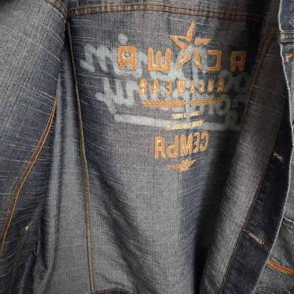 Vintage Rocawear Embroidered Y2K Denim Jacket Men's Size 2XL11