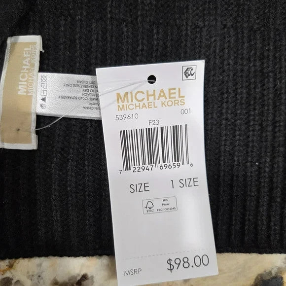 NWT Michael Kors Ribbed Knit Scarf with Silver Tone Logo & Ebellishments1