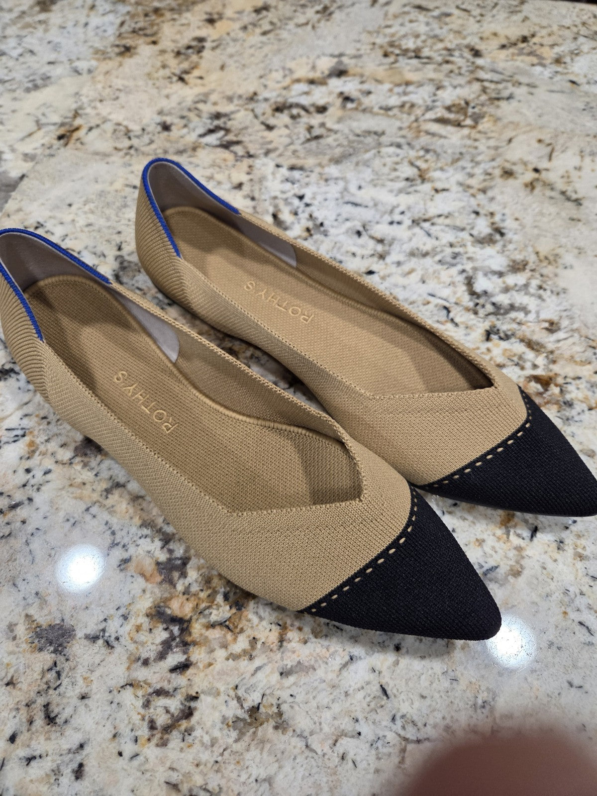 NWOB Rothy's Black/Tan Pointed Flats Women's Size 11.50