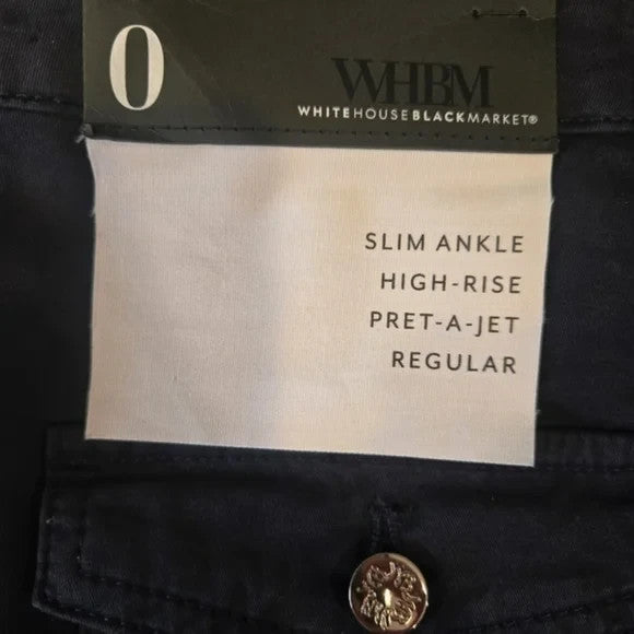 NWT White House Black Market High Rise Slim Ankle Pret-A-Jet Dark Navy Pants1