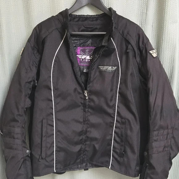 FLY Black Motorcycle Jacket with White Accents Size 13/14 Unisex0
