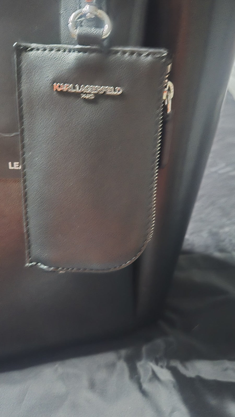 NWT Karl Lagerfield Black Leather Tote "Louise"1