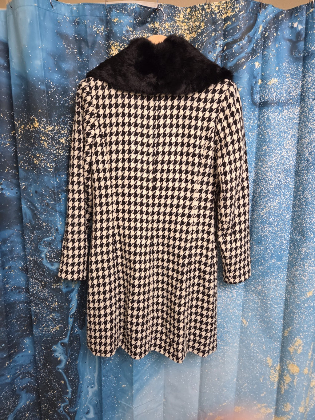 Dalia Black And White Pea Coat With Removable Faux Fur Collar Size 811