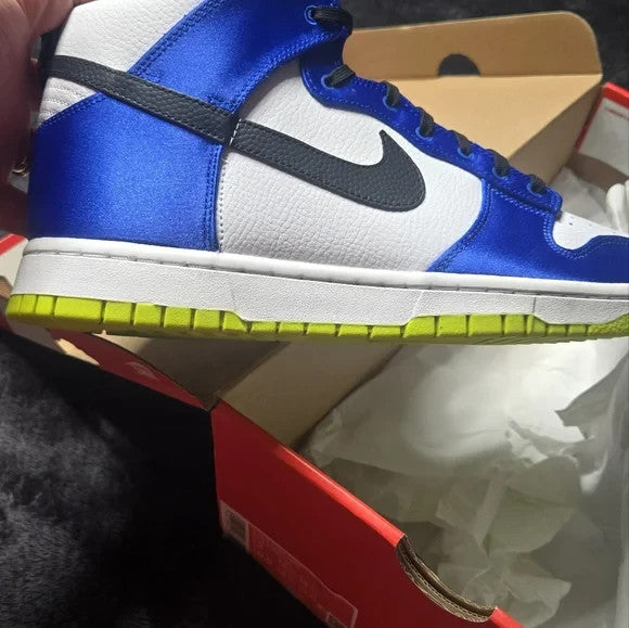 NWB Nike Dunk High Blue Satin with White and Black DV2185100 M 10.5 W 123