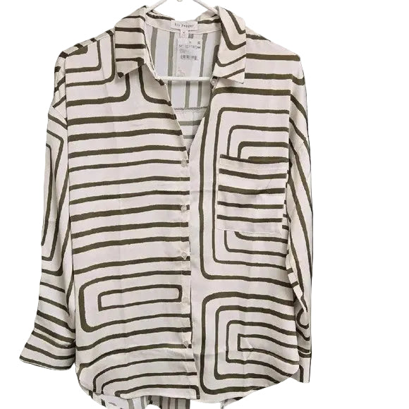 NWT Blu Pepper White and Cram Casual Button down Shirt Women's Size Medium1