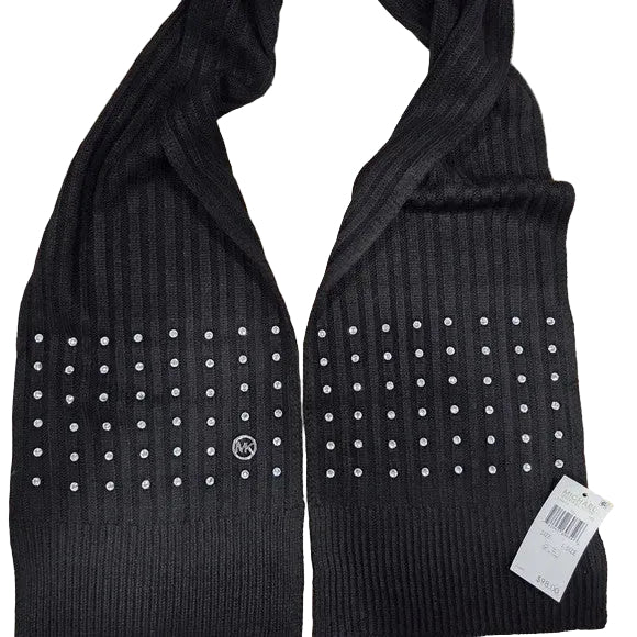 NWT Michael Kors Ribbed Knit Scarf with Silver Tone Logo & Ebellishments3