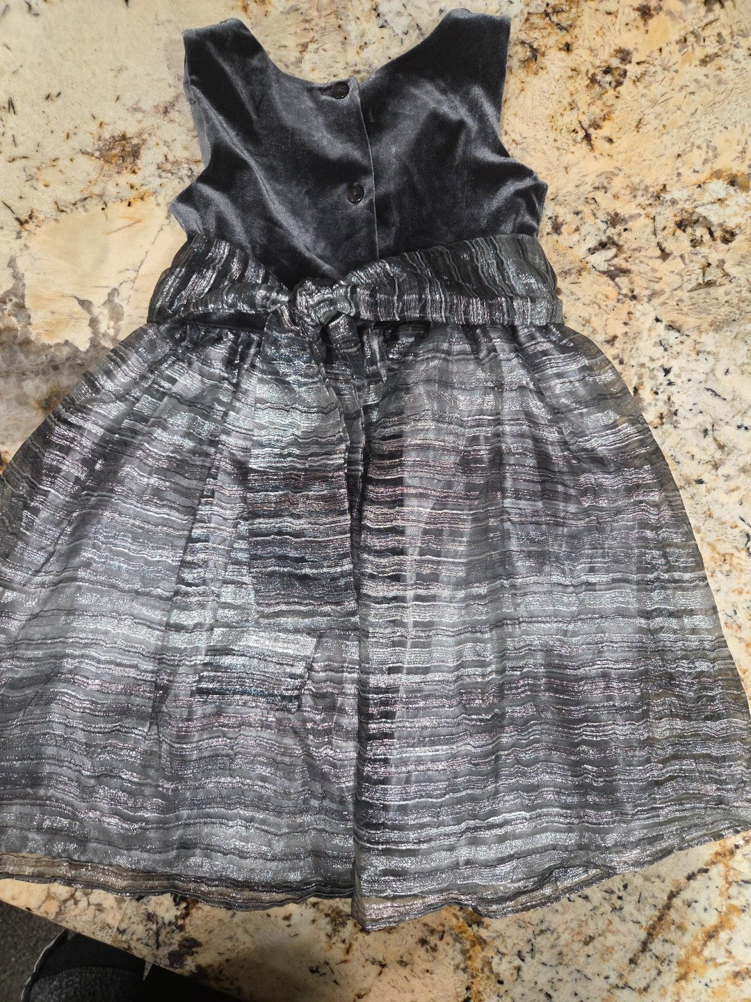 Girls Sweet Heart Rose Silver Gray Glitter Sz 5 With Tie Back Poly/spandex Dress2