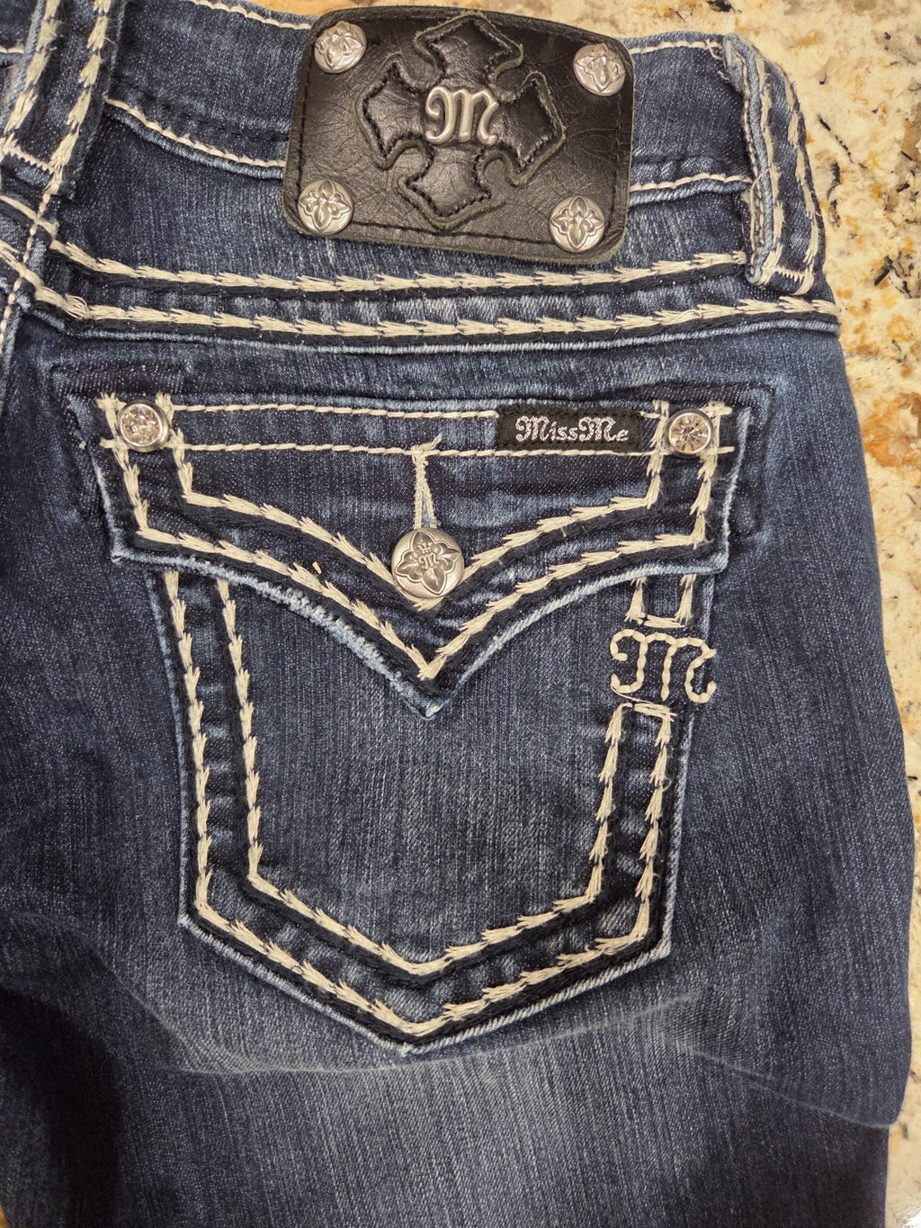 Miss Me Jeans Women 28 Boot Cut Dark Wash Studded Embellishment Rhinestone2