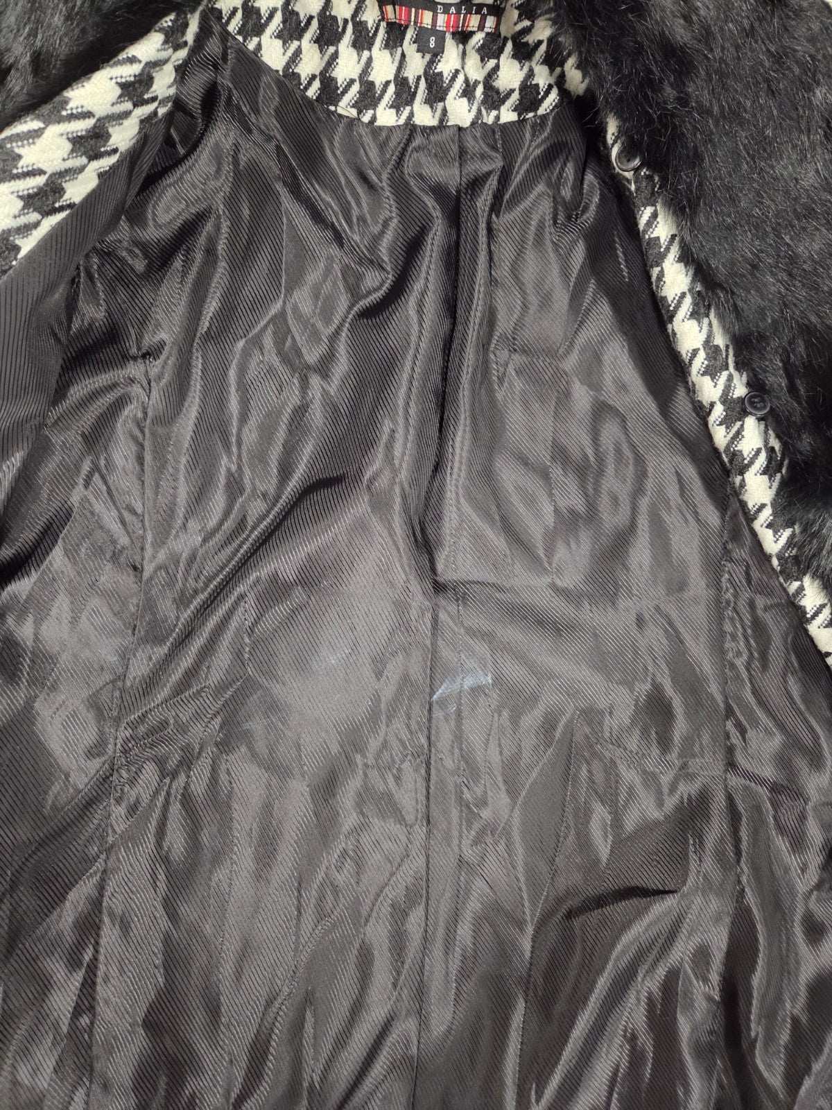 Dalia Black And White Pea Coat With Removable Faux Fur Collar Size 88