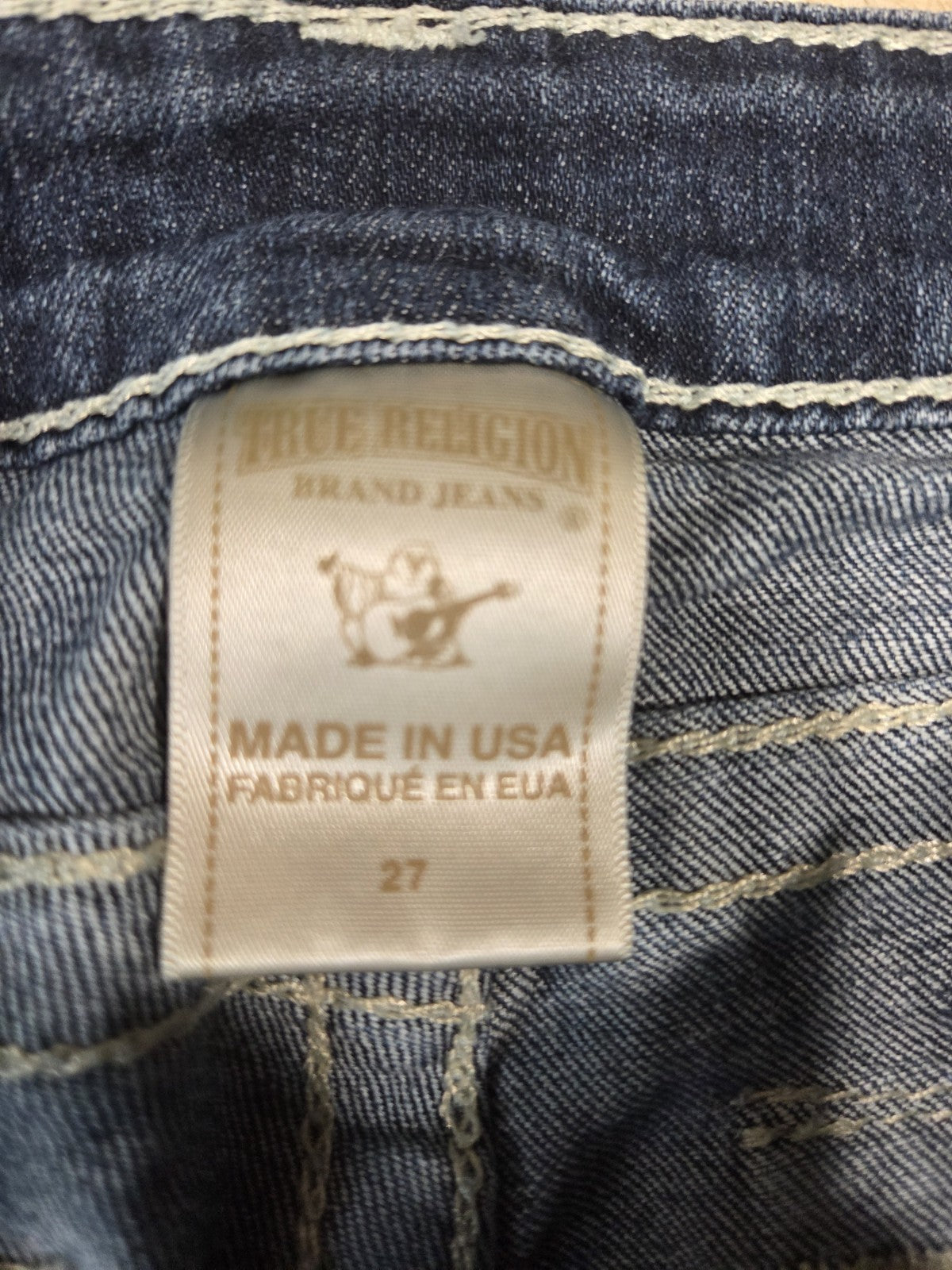 True Religion Women's Bootcut Blue Jeans With White Embriodery And Stitching3