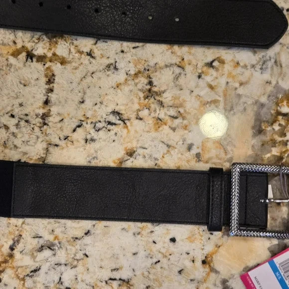 Vince Camuto Black Belt with Silver Tone Buckle Size M/L8