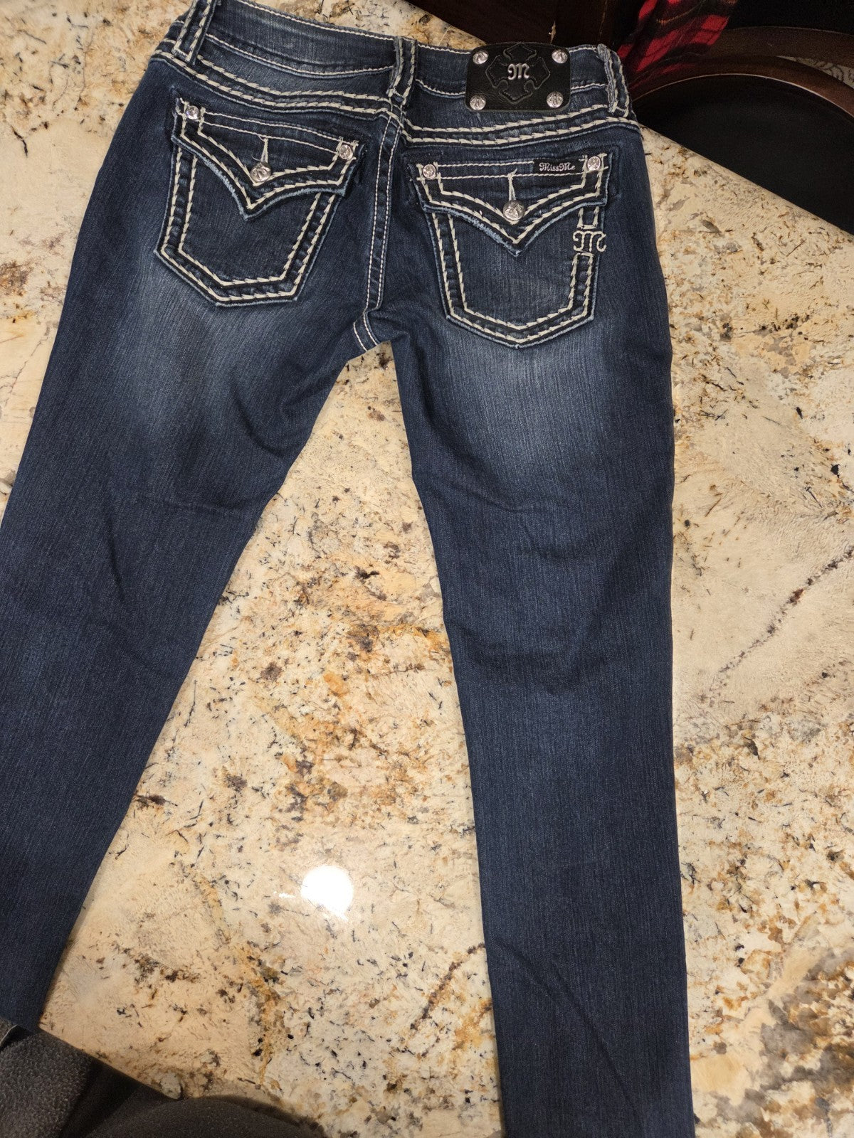 Miss Me Jeans Women 28 Boot Cut Dark Wash Studded Embellishment Rhinestone1