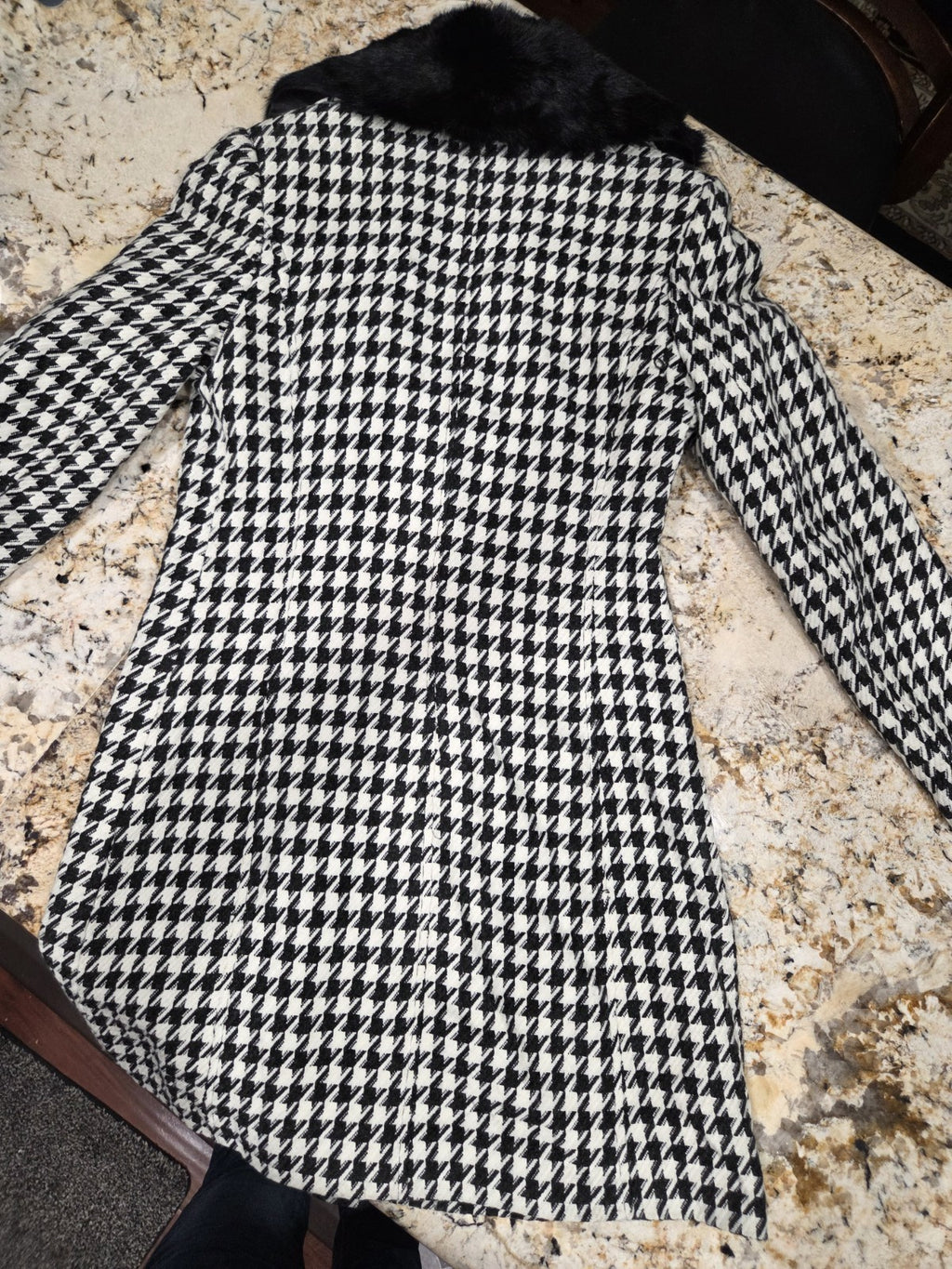 Dalia Black And White Pea Coat With Removable Faux Fur Collar Size 810