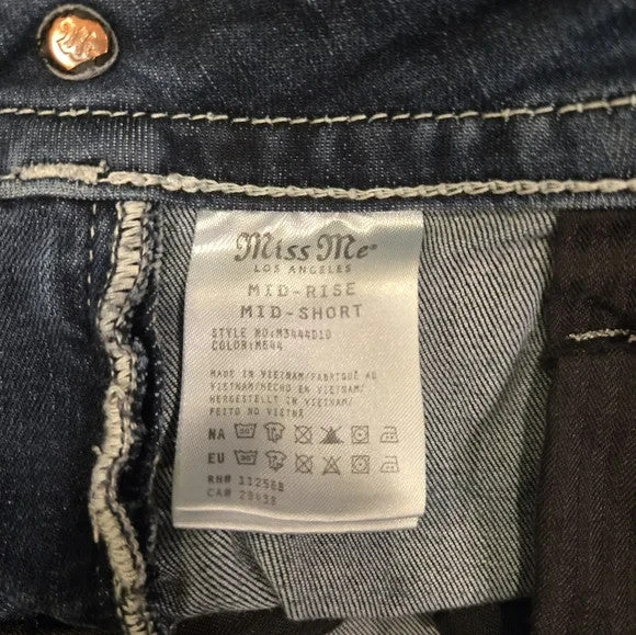 Miss Me Blue Denim Shorts with White Embroidery Women's Size 294