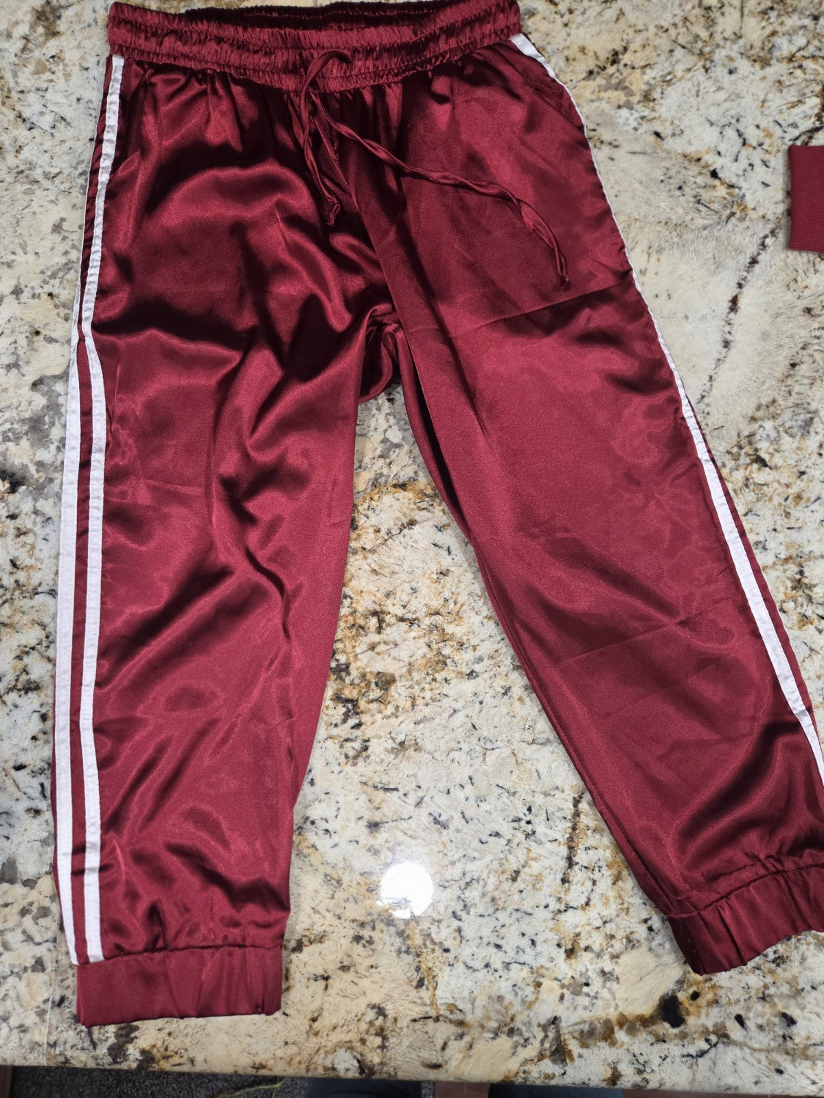 Women's Red Satin Jogger Set, Cropped Bomber Jacket With Matching Pants Size S4