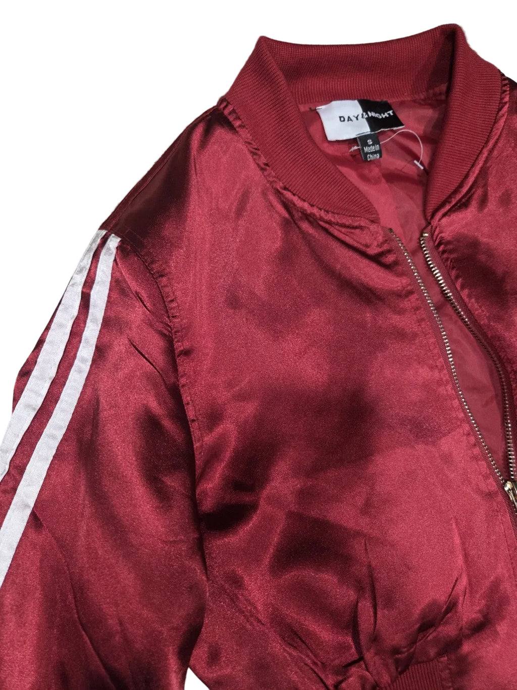 Women's Red Satin Jogger Set, Cropped Bomber Jacket With Matching Pants Size S1