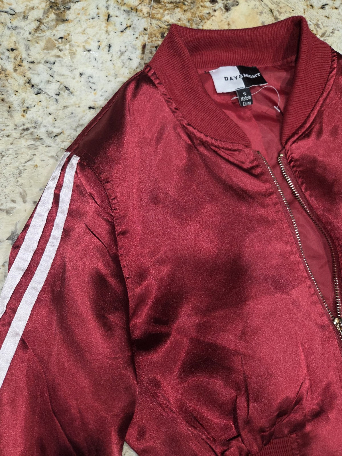 Women's Red Satin Jogger Set, Cropped Bomber Jacket With Matching Pants Size S1