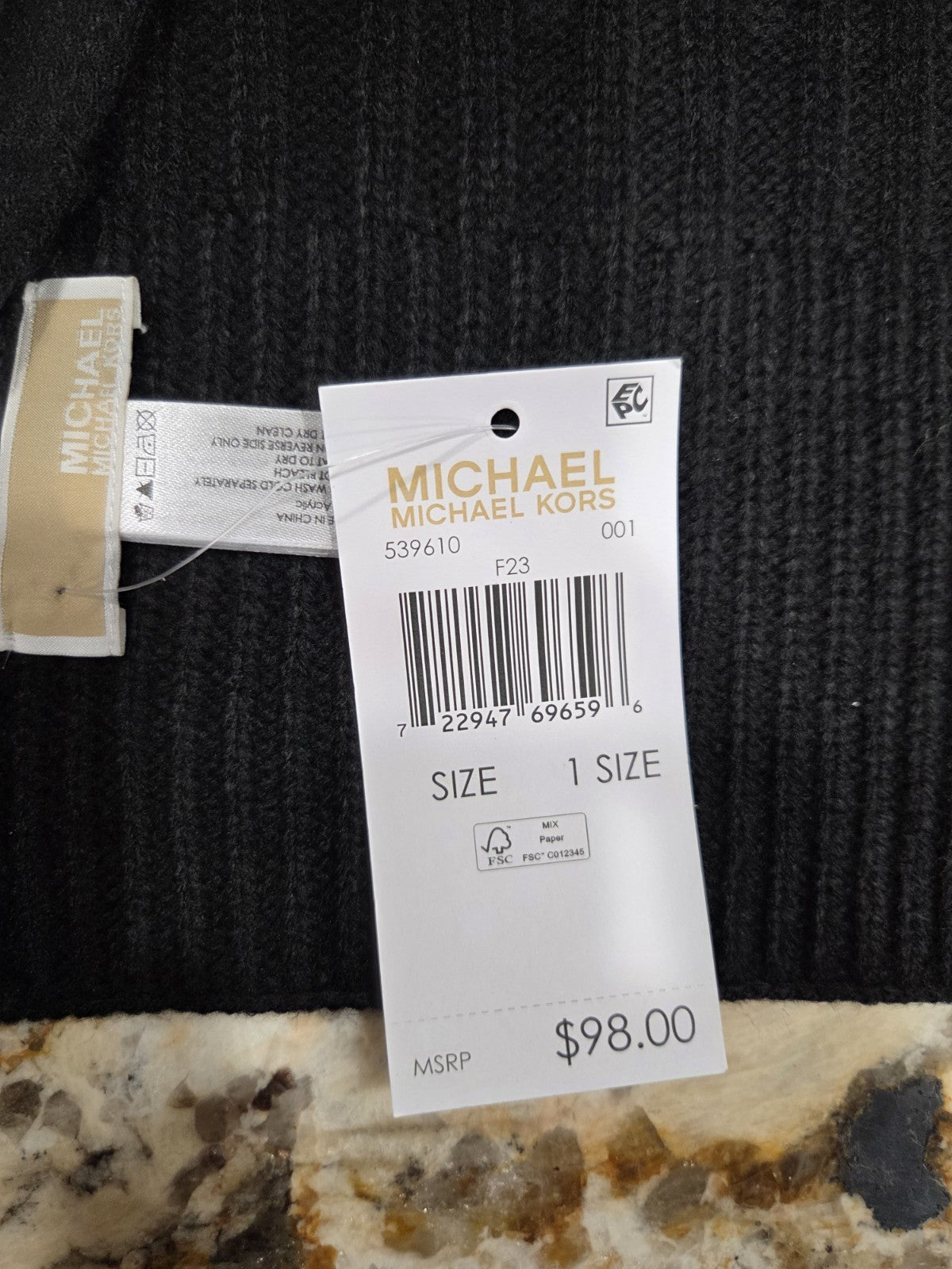 NWT Michael Kors Ribbed Knit Scarf With Silver Logo & Embellishments2