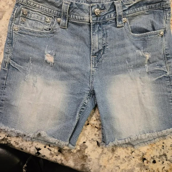 Miss Me Light Blue Denim Shorts with Embellishments Size 31 Mid Rise4