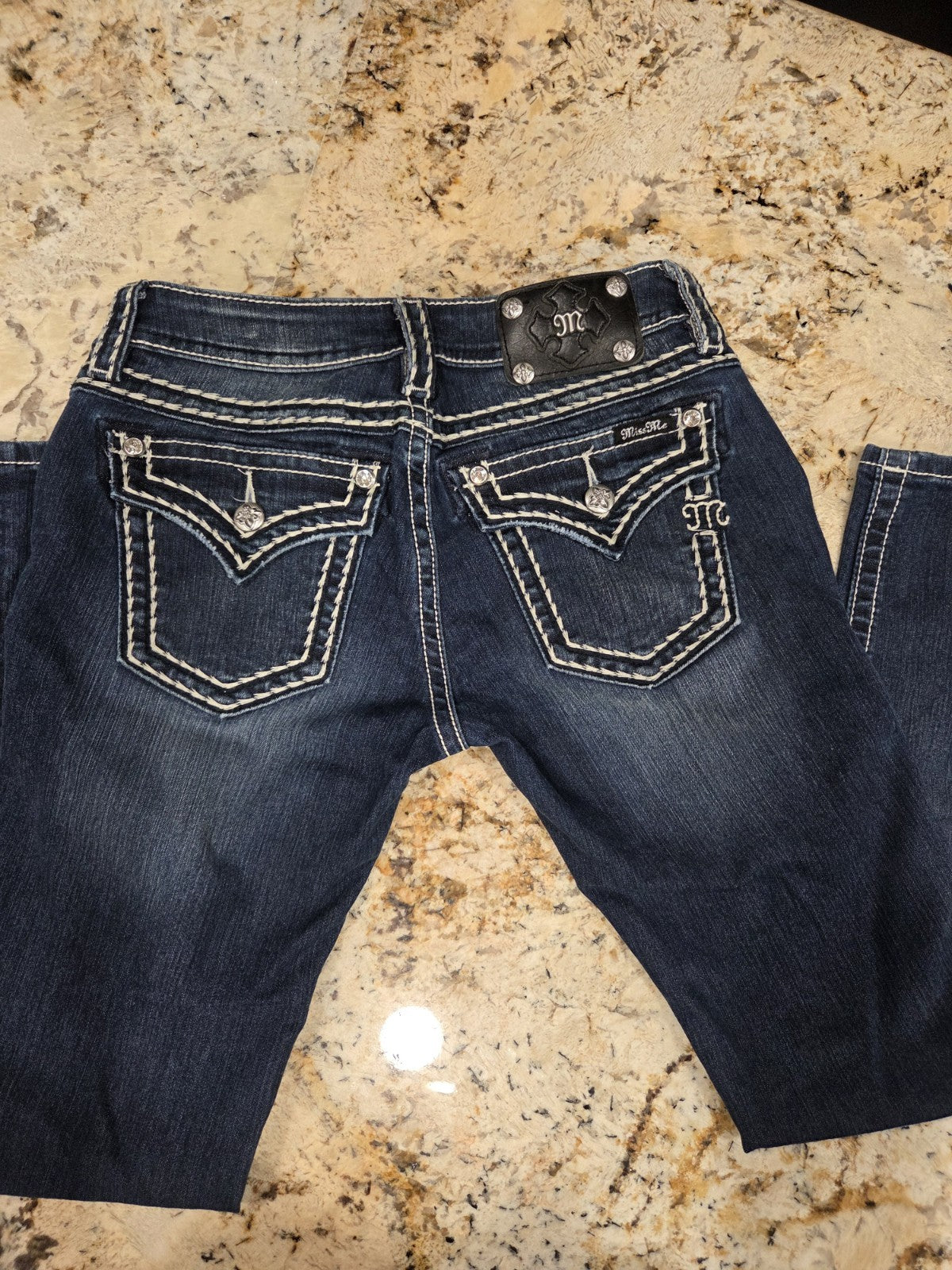 Miss Me Jeans Women 28 Boot Cut Dark Wash Studded Embellishment Rhinestone0