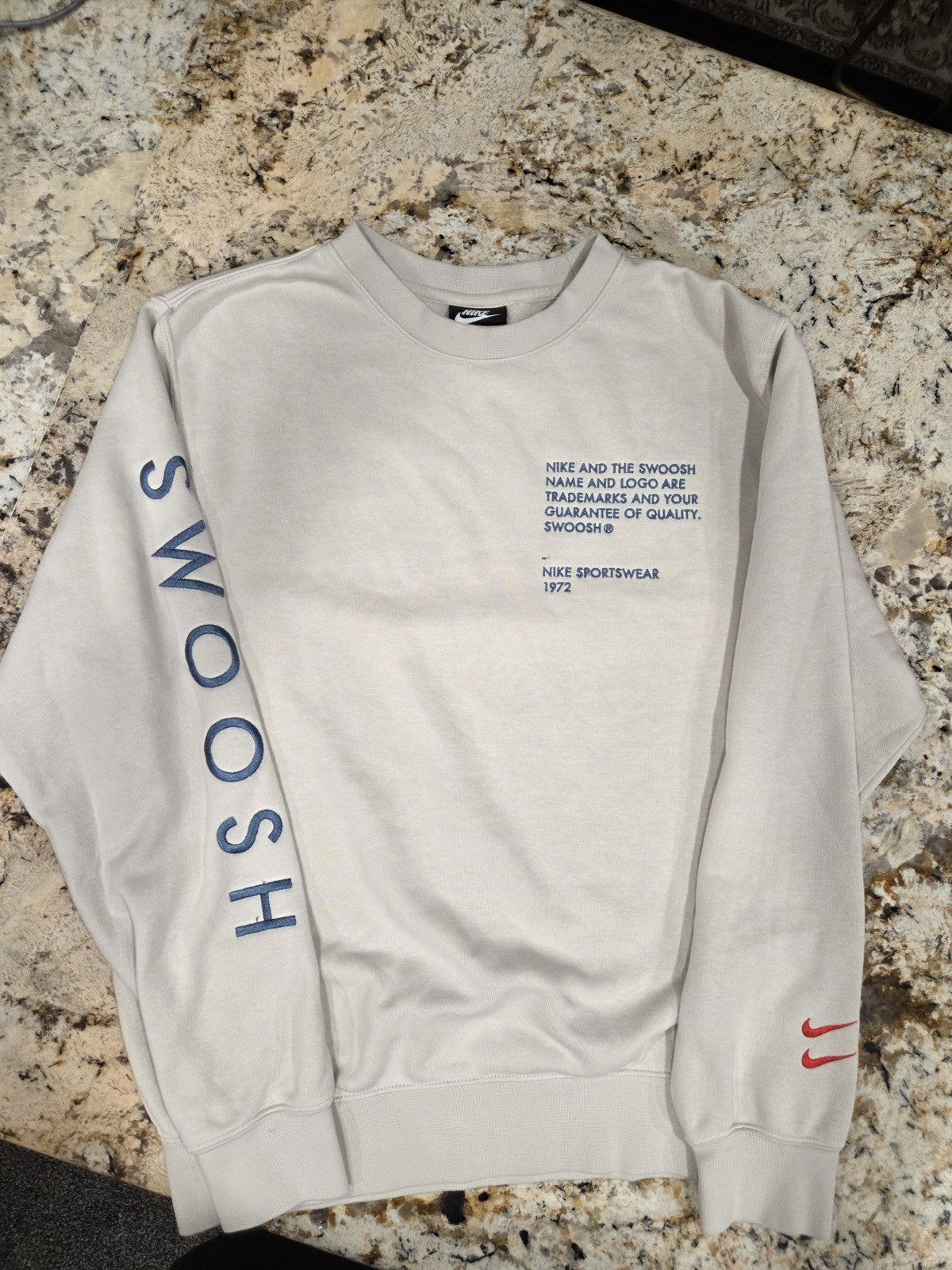 Nike Sweatshirt Men Tan Crewneck Sweater Double Swoosh History Spell Out Size Sm0