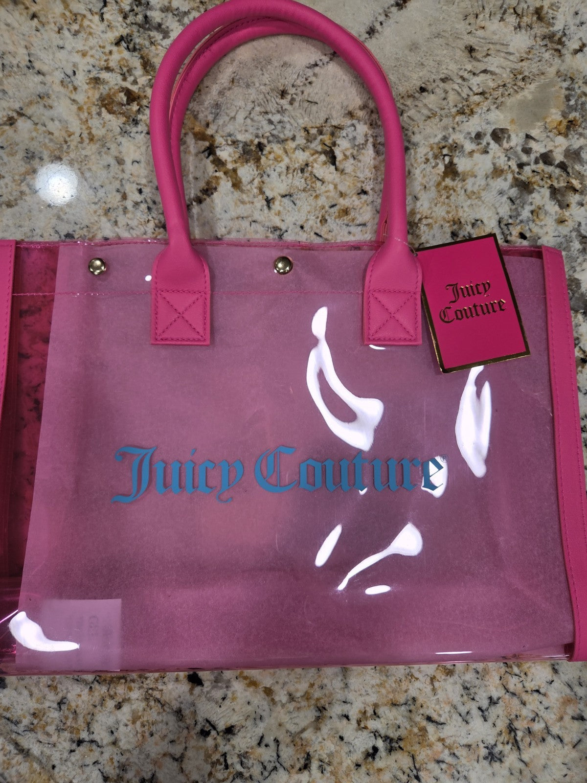 NWT Juicy Couture Neon Pink Clear Tote Bag0