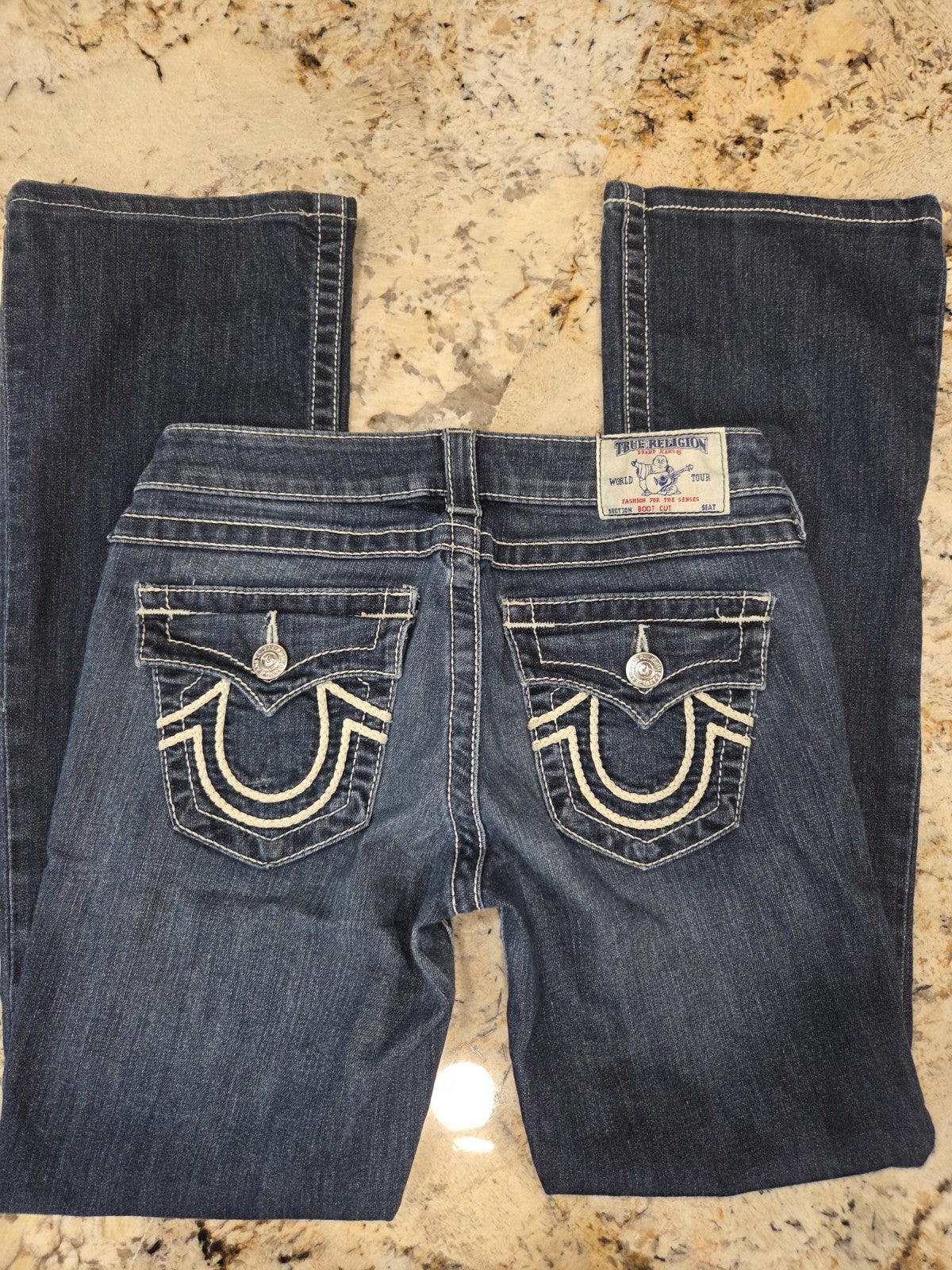 True Religion Women's Bootcut Blue Jeans With White Embriodery And Stitching0