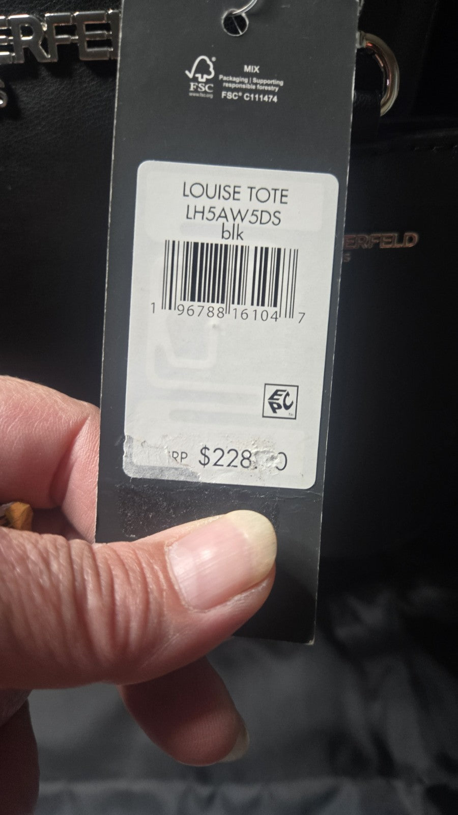 NWT Karl Lagerfield Black Leather Tote "Louise"3