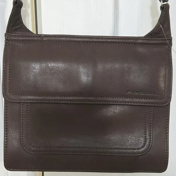 NWOT Brown leather Fossil Crossbody Bag0