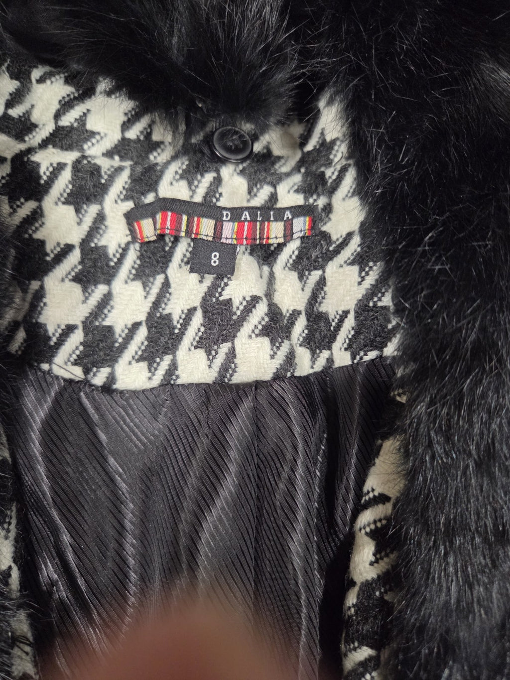 Dalia Black And White Pea Coat With Removable Faux Fur Collar Size 82