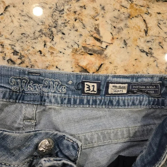 Miss Me Light Blue Denim Shorts with Embellishments Size 31 Mid Rise2