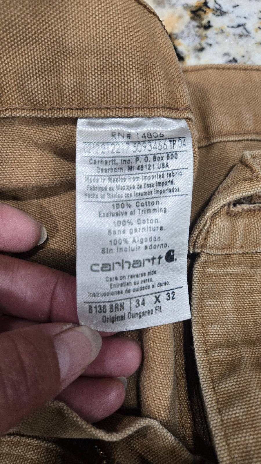 Vintage Carhartt Canvas Double Knee Pants  34x32  B136 BRN actual inseam 31.5 "5