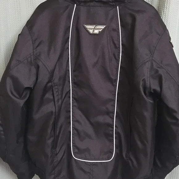 FLY Black Motorcycle Jacket with White Accents Size 13/14 Unisex6