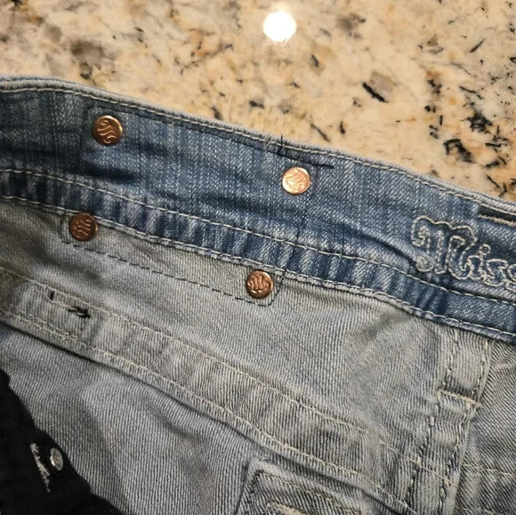 Miss Me Light Blue Denim Shorts with Embellishments Size 31 Mid Rise3