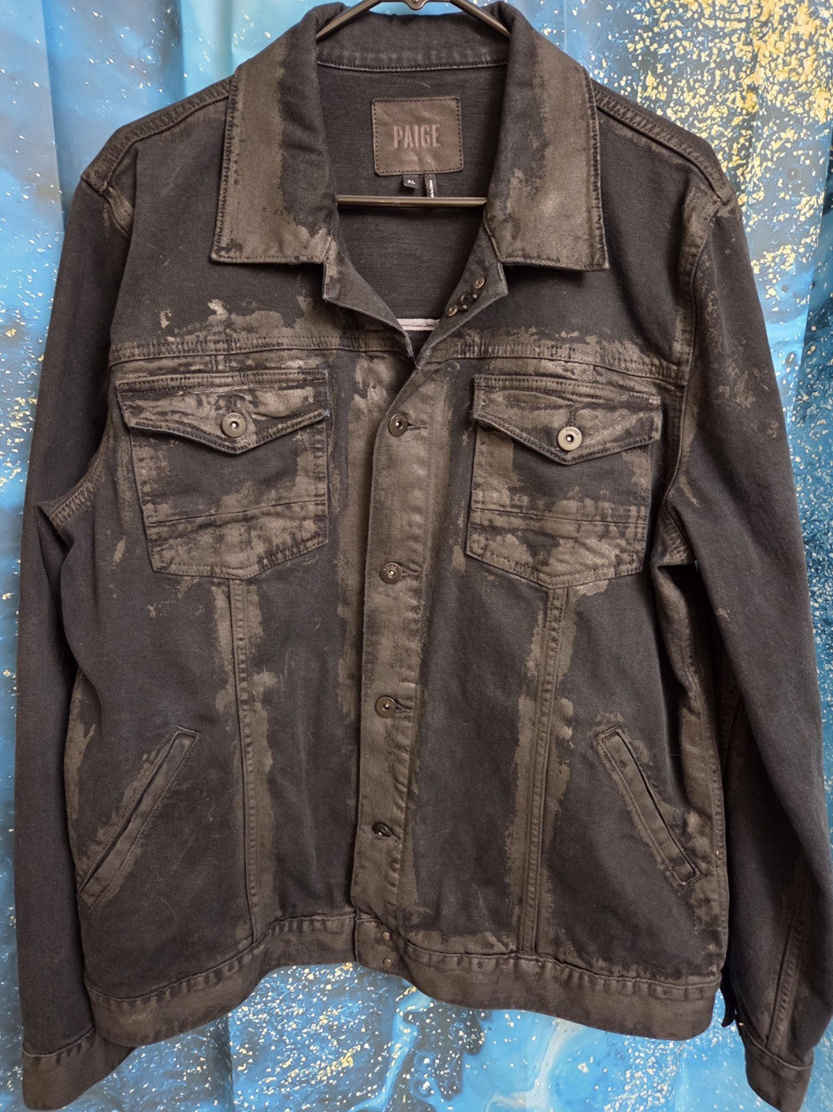 Paige Mens Black Distressed Jean Jacket Size Xl0