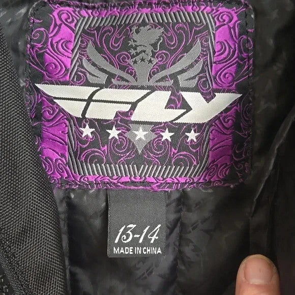 FLY Black Motorcycle Jacket with White Accents Size 13/14 Unisex1