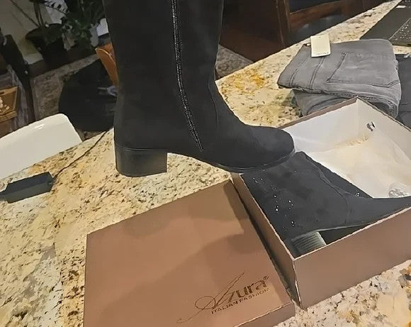 Azura Elegant Black Women's Boots with Black Rhinestones Women's Size 94