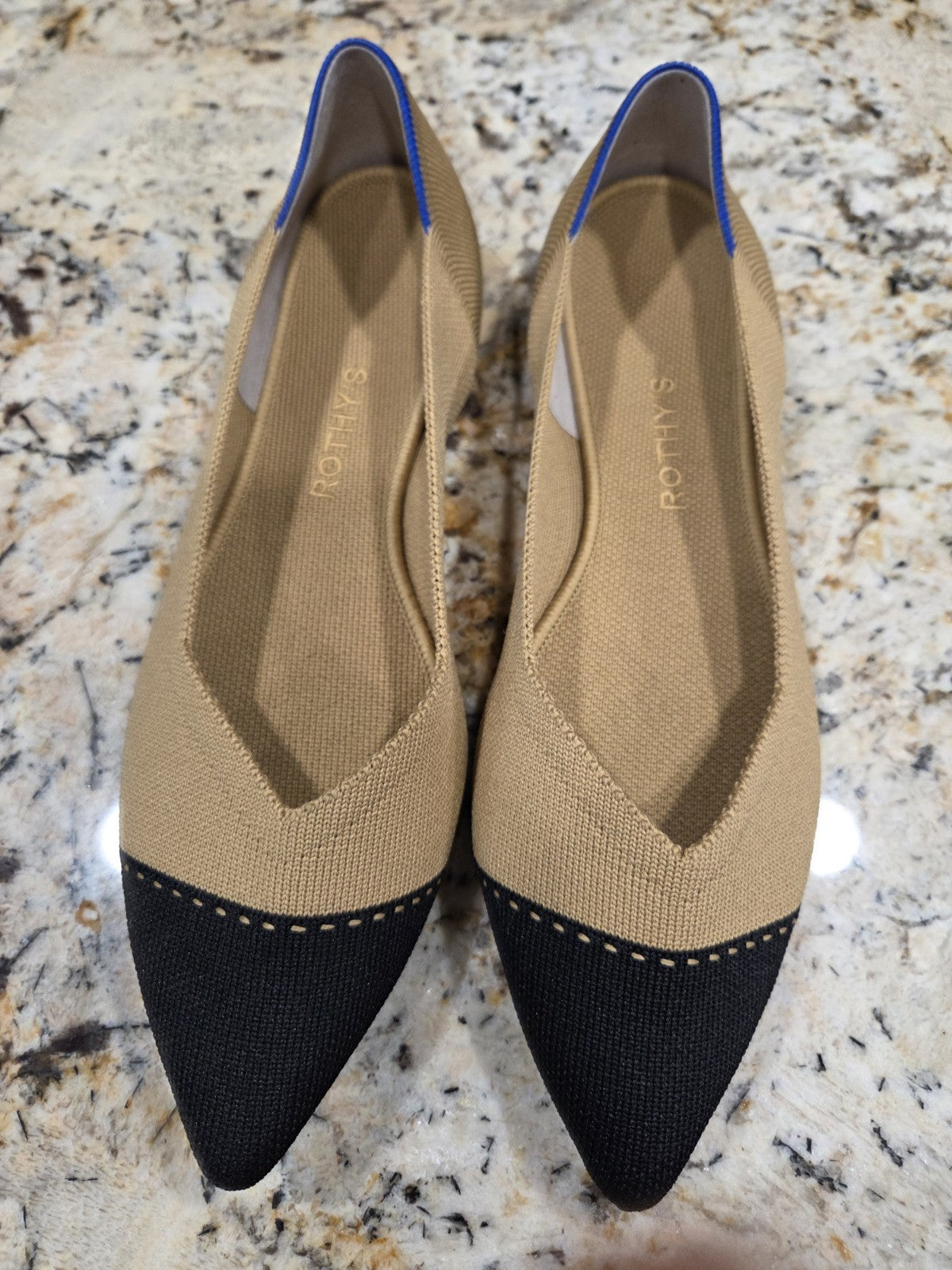 NWOB Rothy's Black/Tan Pointed Flats Women's Size 11.51