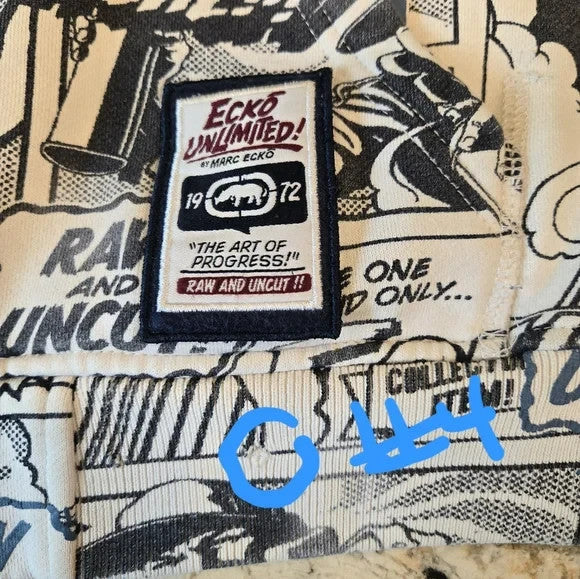 Ecko Unlimited Hoodie Vintage/Y2K Comic Book/Graffiti Print Size L14