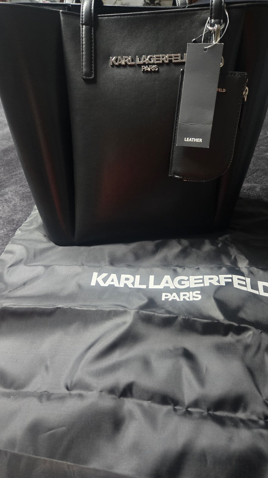 NWT Karl Lagerfield Black Leather Tote "Louise"0