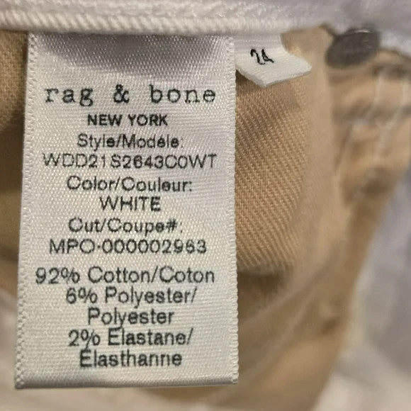 Rag & Bone White Dre Low Rise Slim Boyfriend Cropped Jeans Women's Size 244