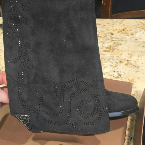 Azura Elegant Black Women's Boots with Black Rhinestones Women's Size 96