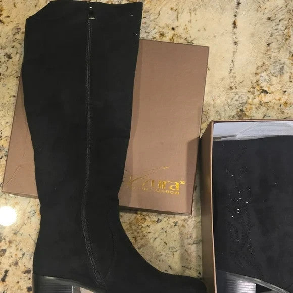 Azura Elegant Black Women's Boots with Black Rhinestones Women's Size 97