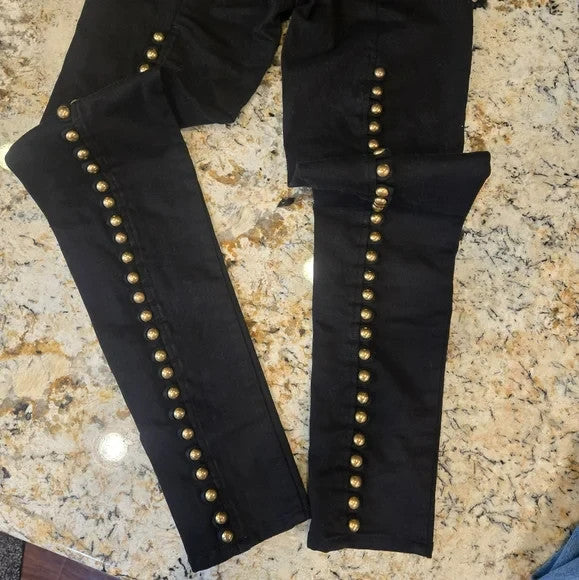 NWT Twenty 8 Twelve Black low waist Skinny Jeans with Gold Studs Size 01
