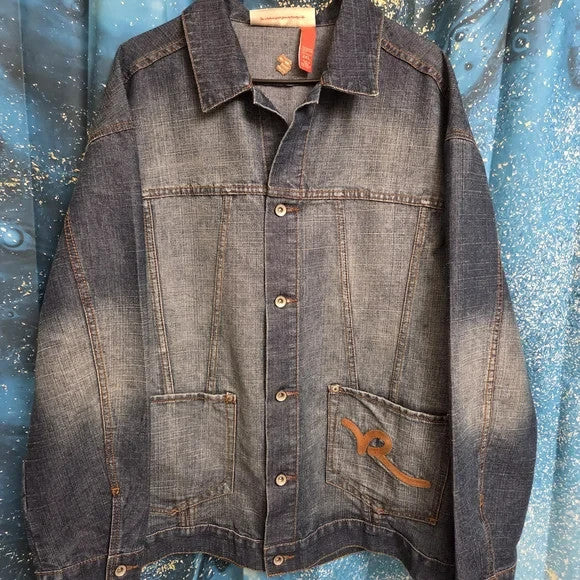 Vintage Rocawear Embroidered Y2K Denim Jacket Men's Size 2XL0