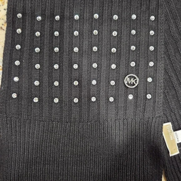NWT Michael Kors Ribbed Knit Scarf with Silver Tone Logo & Ebellishments2