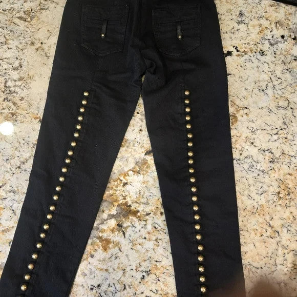 NWT Twenty 8 Twelve Black low waist Skinny Jeans with Gold Studs Size 00