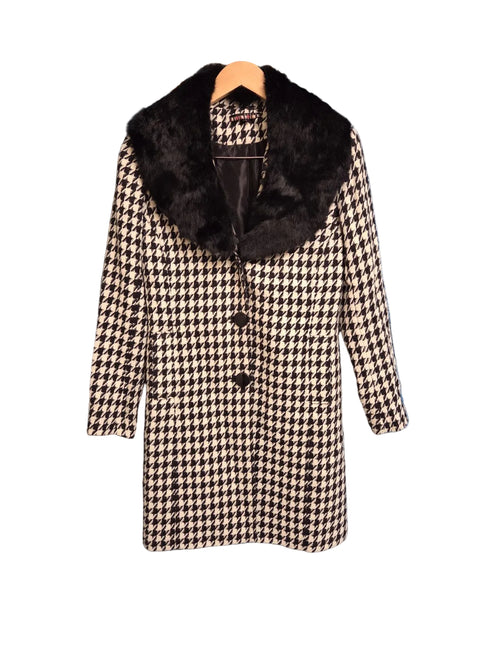 Dalia Black And White Pea Coat With Removable Faux Fur Collar Size 80